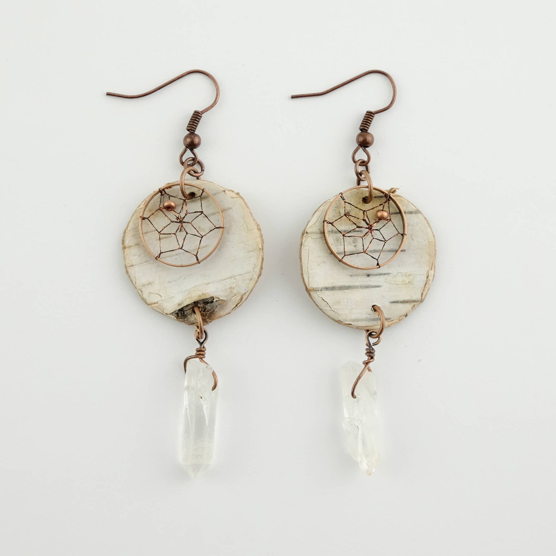 Large Birch Bark Disc Dream Catcher earrings