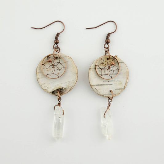 Large Birch Bark Disc Dream Catcher earrings