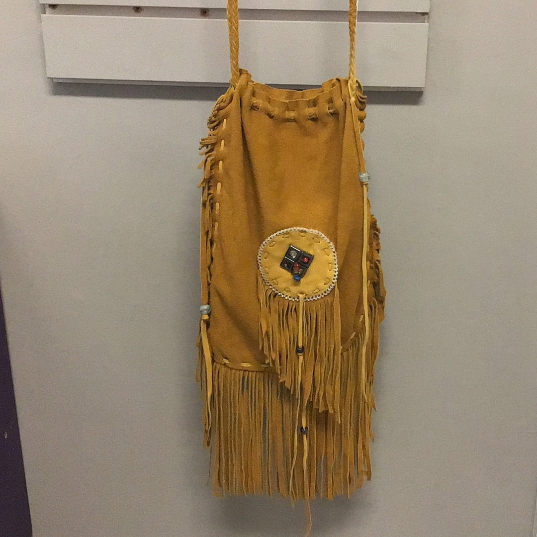 Tan Colored Leather Bag/Satchel With Fringes