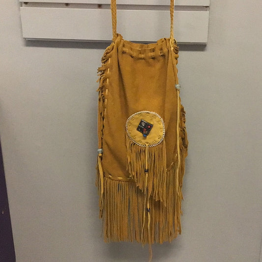 Tan Colored Leather Bag/Satchel With Fringes