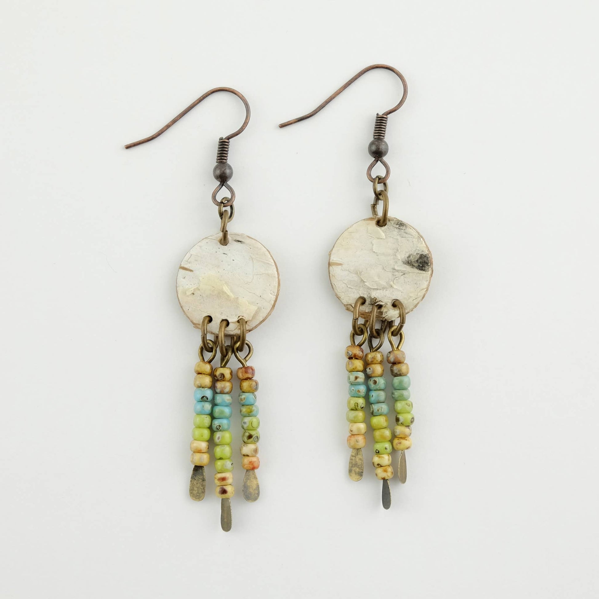 Medium Birch Barch Discs Dangle Earrings with Picasso Beads