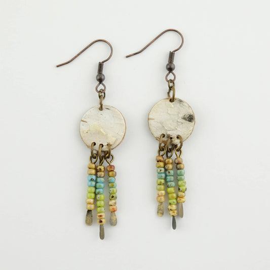 Medium Birch Barch Discs Dangle Earrings with Picasso Beads