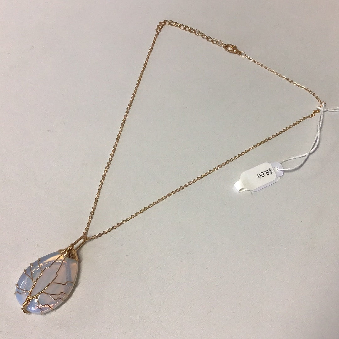 Opal Gold Wire-Wrapped Necklace