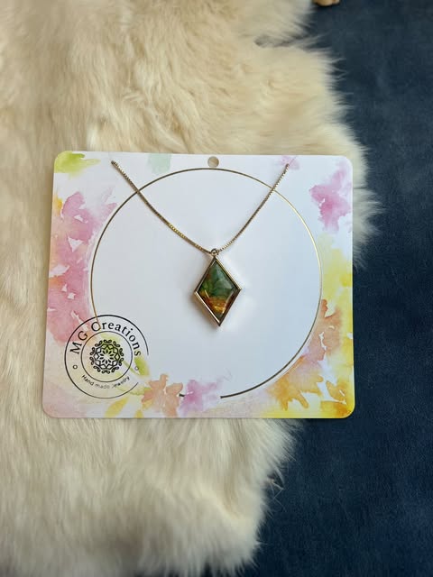 Gold and Orange Quartz Style Diamond shape  Necklace