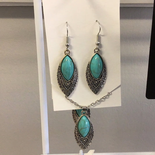 Teardrop Necklace and Earring Set with Turquoise