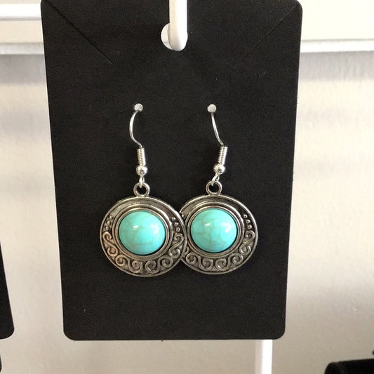 Vintage Boho Drop Dangle Earrings with Medium Round Turquoise