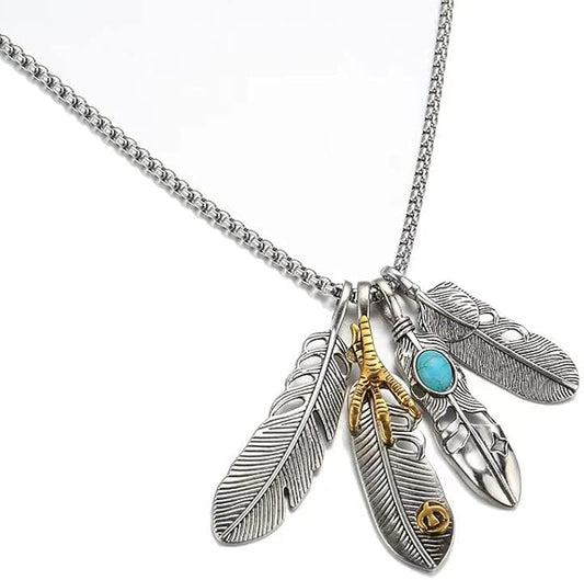 Four Feather Pendant Necklace