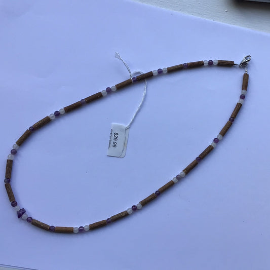 Amethyst/Selenite Wood Necklace
