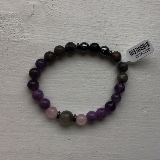 Natural Labradorite Moonstone, Obsidian Rose Quartz Hematite Flaming Stones, Amethyst Beaded Bracelet