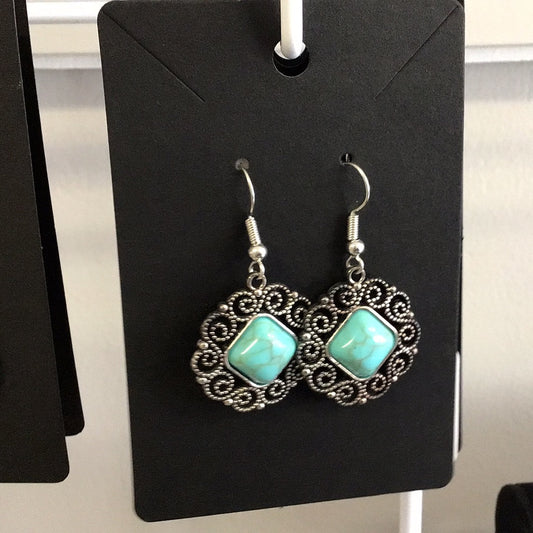 Vintage Boho Drop Dangle earrings with Square Turquoise