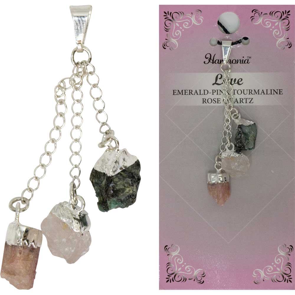 3-stone Pendant - Love - Emerald, Pink Tourmaline, Rose Quartz