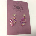 Pink/Purple/Gold Marble Dangles On Silver Sparkly Studs