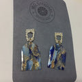 Blue/Gold Marble Dangles On Gold Square Stud