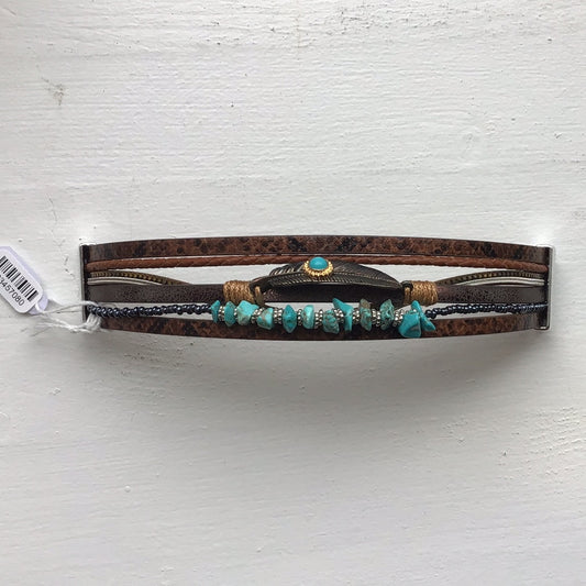 Leather Magnetic Buckle Brown + Turquoise