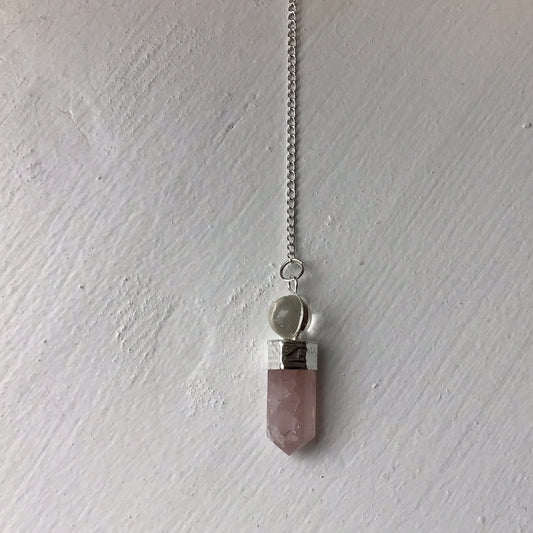 Crystal Pendulum & Crystal Ball on Chain - Rose Quartz