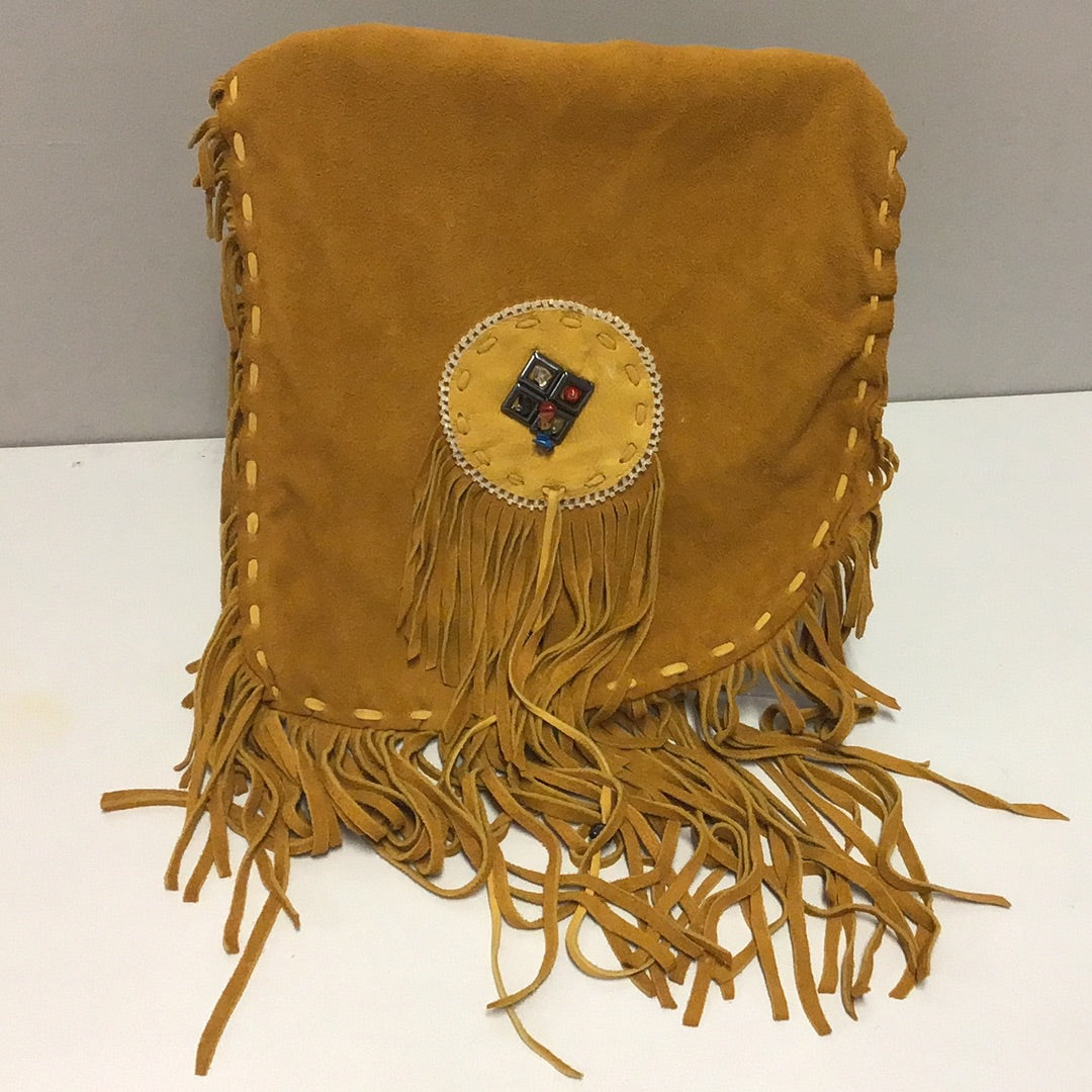 Tan Colored Leather Bag/Satchel With Fringes