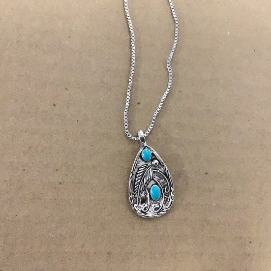 Feather and Turquoise Pendant Necklace