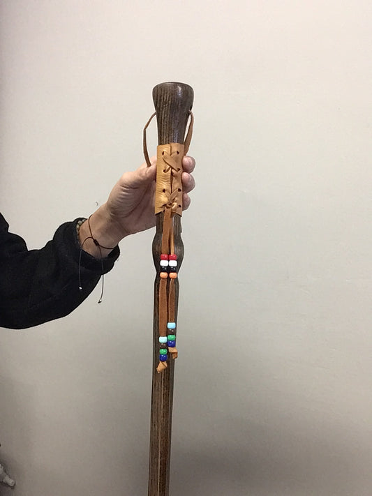 Handcrafted Wooden Walking Stick (56" length) by Sidney Nadjiwon.