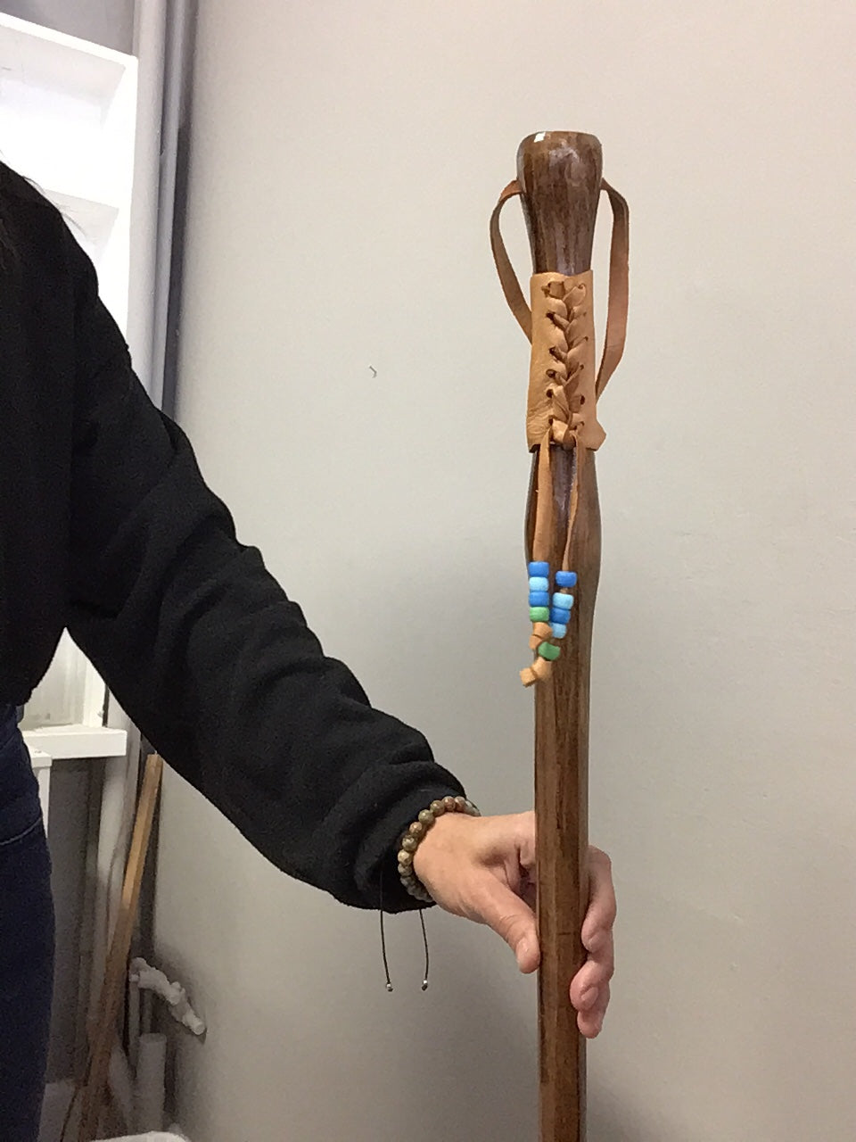 Handcrafted Wooden Walking Stick (50.5" length) by Sidney Nadjiwon.