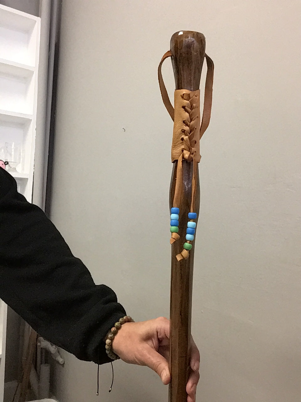 Handcrafted Wooden Walking Stick (50.5" length) by Sidney Nadjiwon.