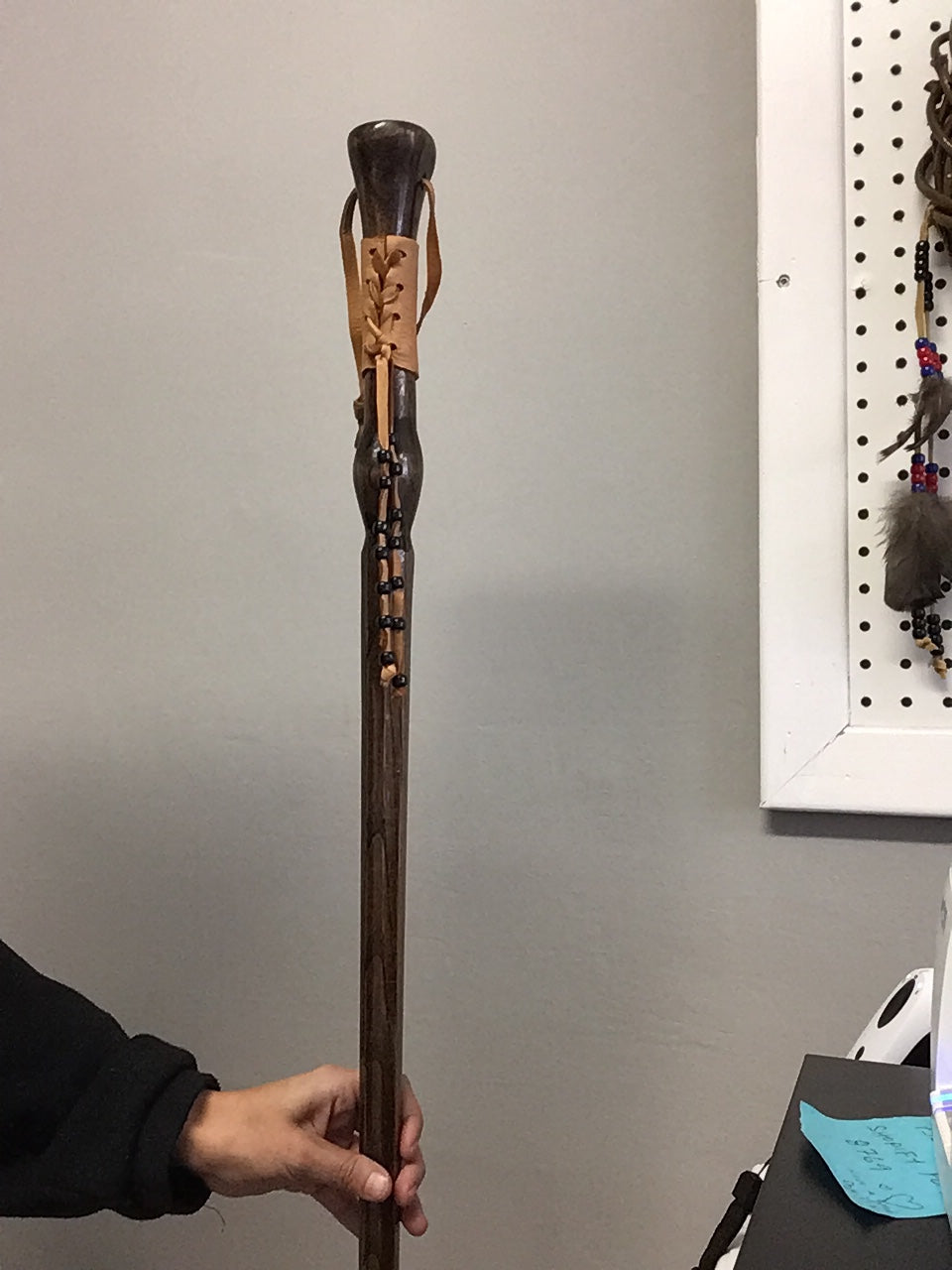 Handcrafted Wooden Walking Stick (56" length) by Sidney Nadjiwon.