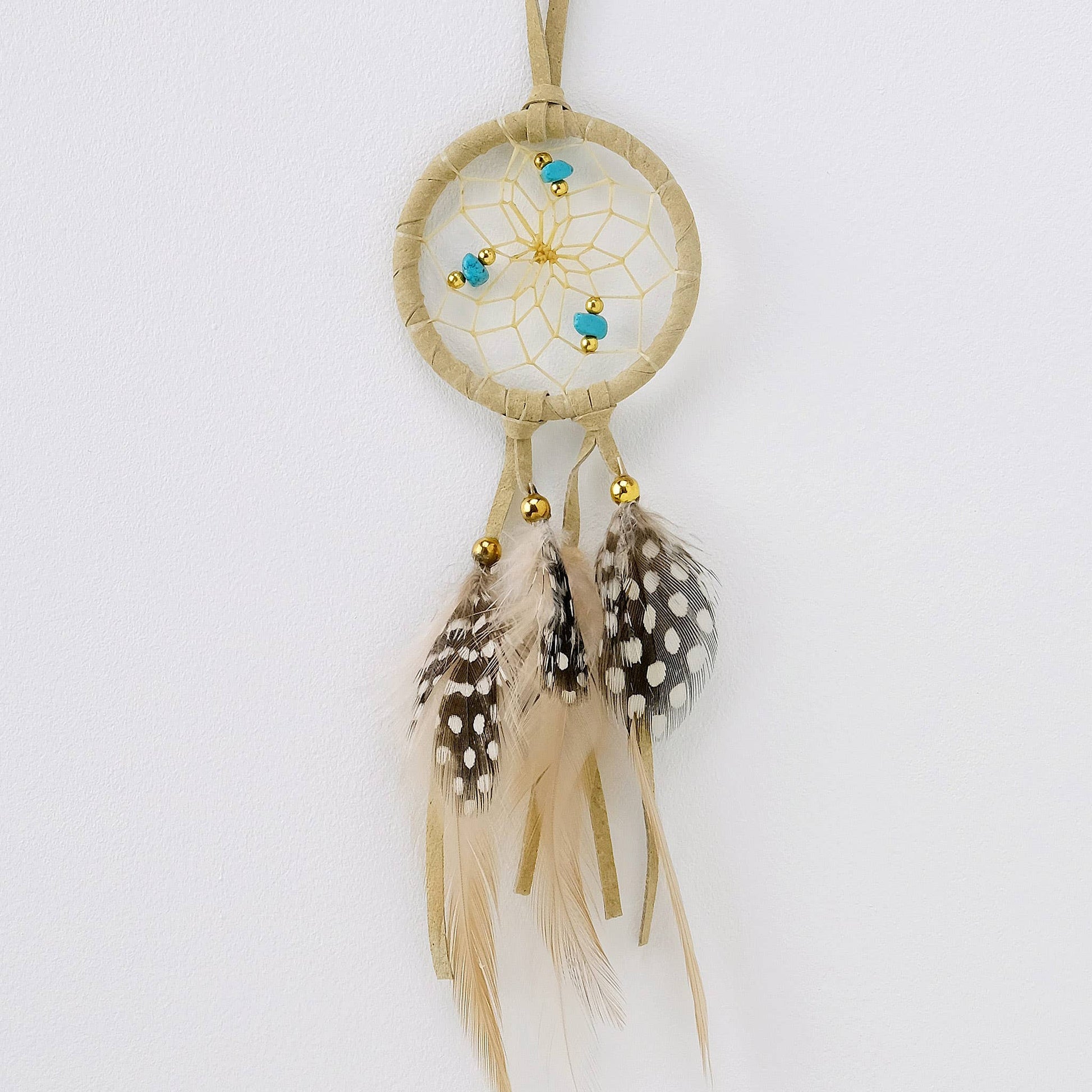 2” Tan Dream Catcher with Semi-precious Stones: 2"