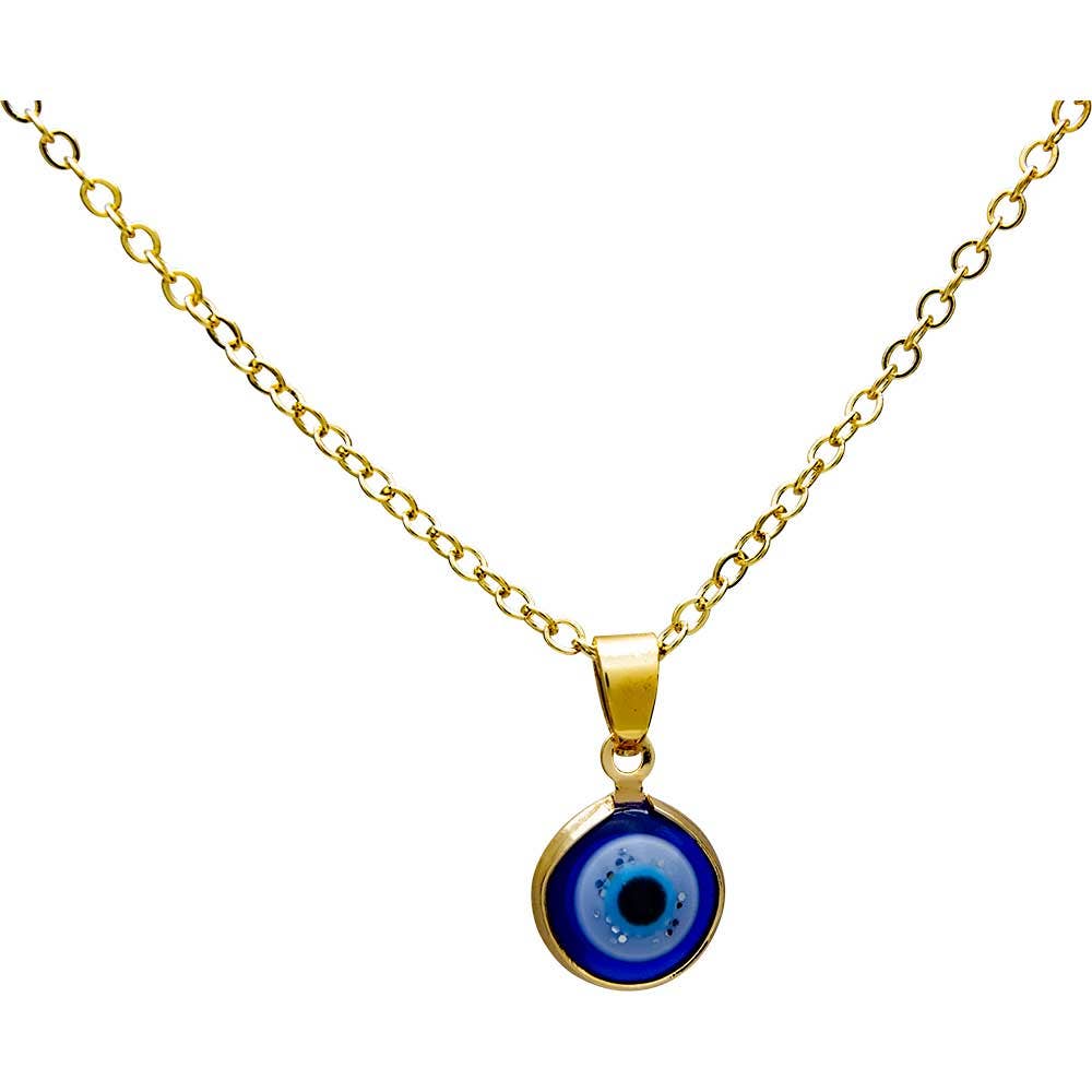 Necklace-Evil Eye Protection-Mini Evil Eye Gold 3/8" Di