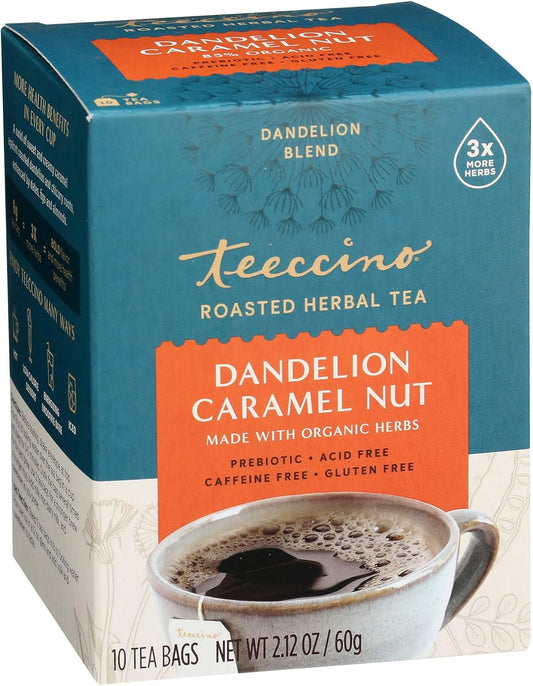 Teeccino Chicory Tea Dandelion Caramel Nut - Roasted Herbal Tea (10 bags/box)