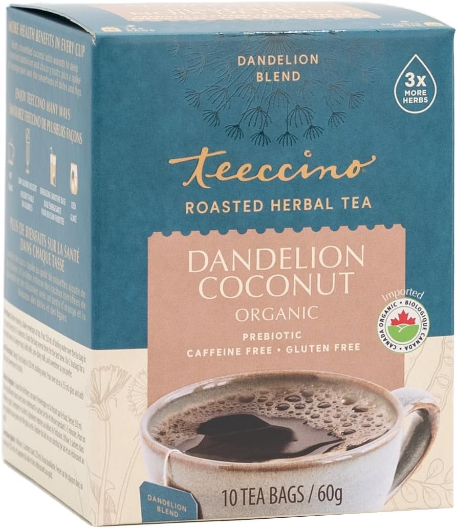 Teeccino Chicory Tea Dandelion Coconut  - Roasted Herbal Tea (10 bags/box)